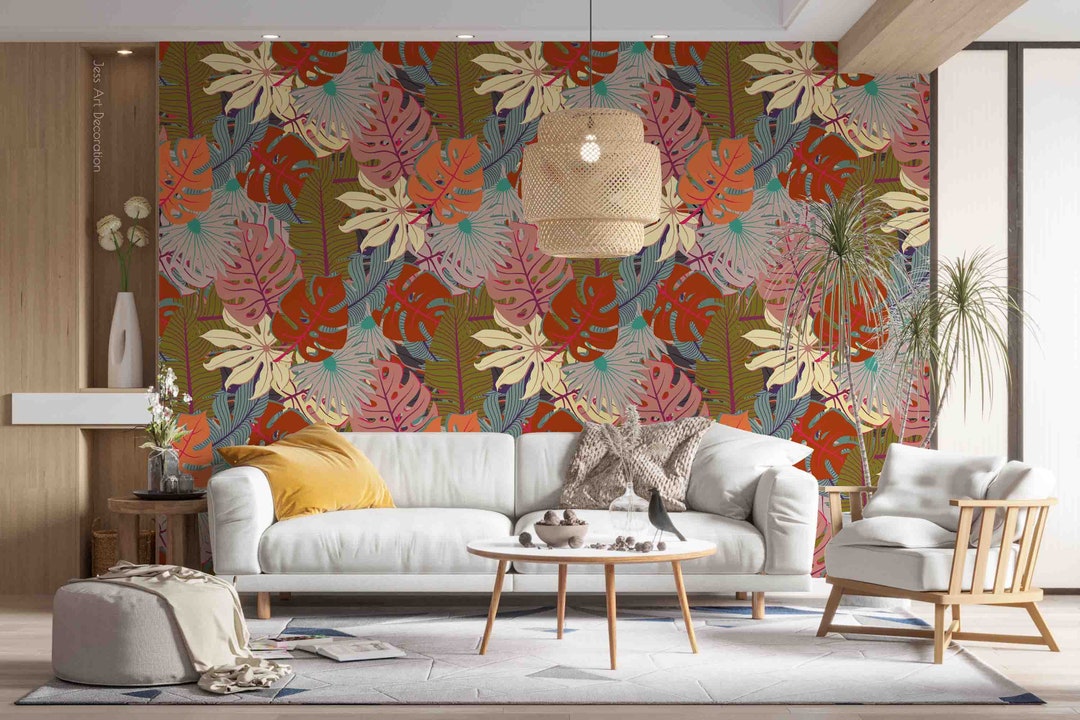 Tropical Leaf Wallpaper, Removable Peel and Stick Wall Mural - Etsy