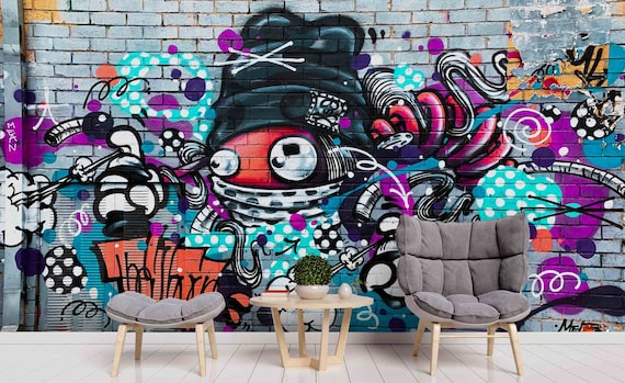 3D Graffiti Monster Letters Wallpaper Removable Wallpaper Peel and stick Wall Mural Playroom Wallpaper Wall deco r