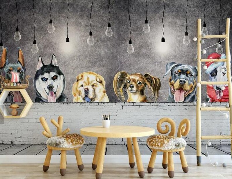Dogs Wallpaper-Nursery Wallpaper Removable Wallpaper-Peel and stick Wall Mural,Playroom Wallpaper Wall decor 3D Kids Cartoon