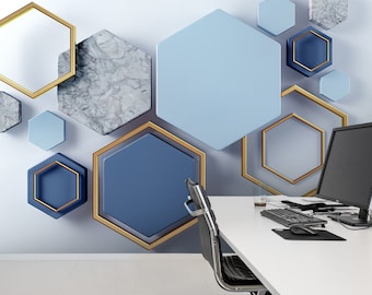 3D Hexagon Marble Wallpaper Mural, Peel and Stick Wall Decor