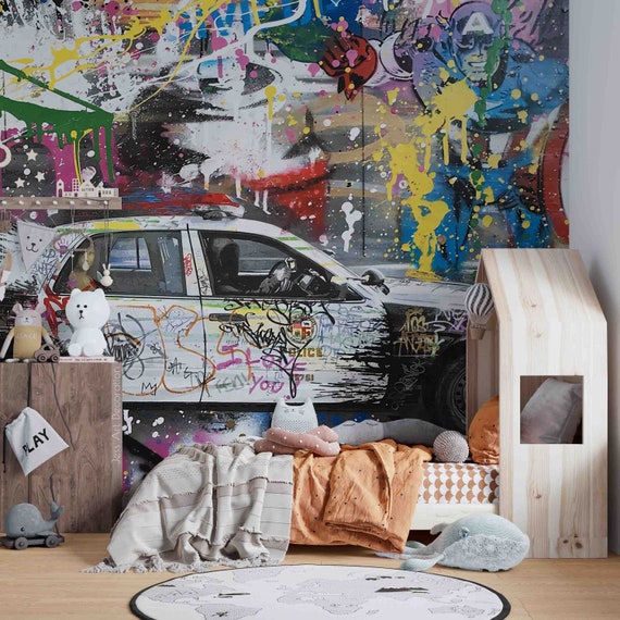 3D Graffiti Person Mansion love Self-adhesive Removeable Wallpaper