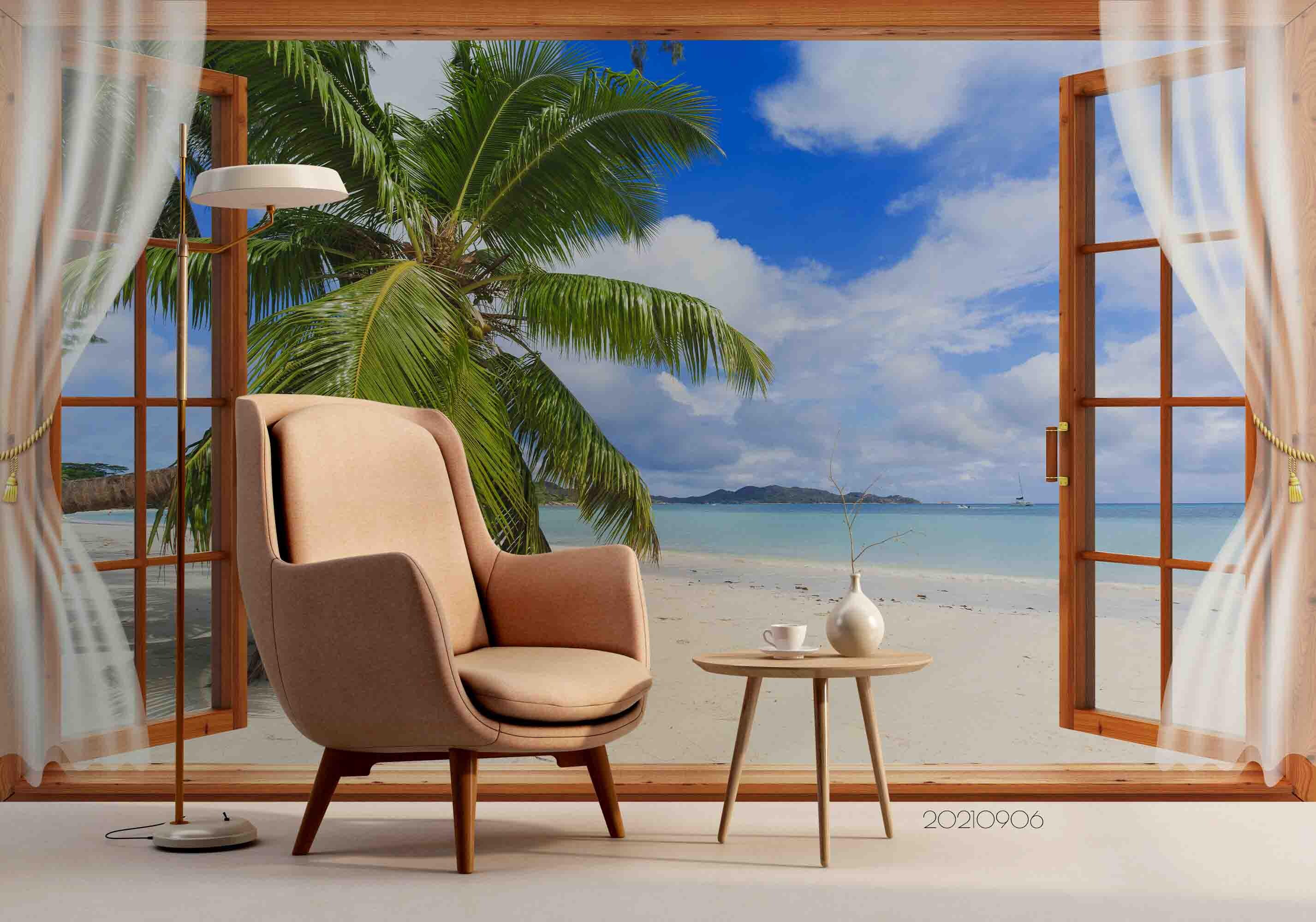 3D Beach Palm Tree View – Peel and Stick Tropical Wall Mural - Etsy