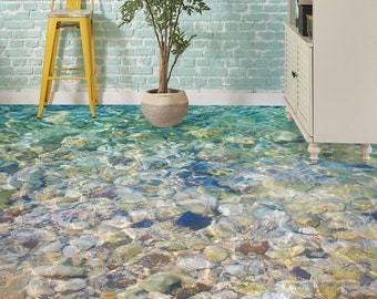 Murale in vinile per pavimenti con ciottoli di mare 3D, arte autoadesiva per pavimenti
