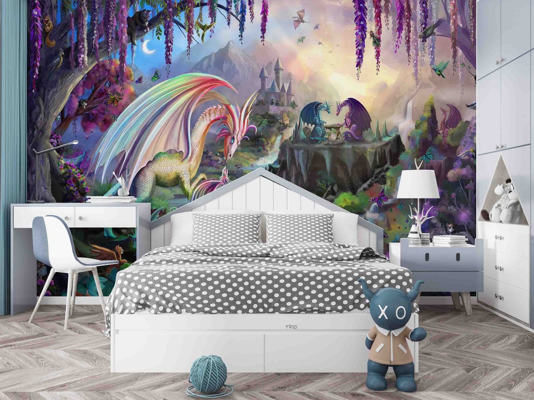 Dragon Castle Peel and Stick Wallpaper Mural, Removable Wall Decals - Etsy