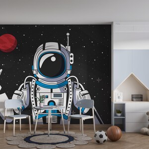 Cartoon Space Astronaut Planet 3D Peel and Stick, Removable Wallpaper, Wall Mural, Self-adhesive Wallpaper, Wall Decals, Wallpaper Mural
