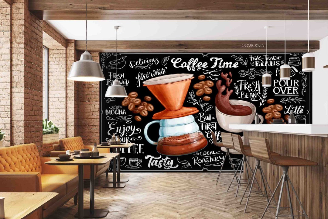 Coffee Beans 3D Wallpaper, Blackboard Wall Art, Peel and Stick Mural - Etsy