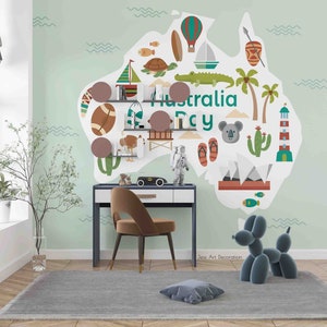 Carta da parati 3D Astralia con mappa di viaggio, carta da parati per la cameretta dei bambini, carta da parati rimovibile, decorazione murale con stacca e incolla, carta da parati per sala giochi 125