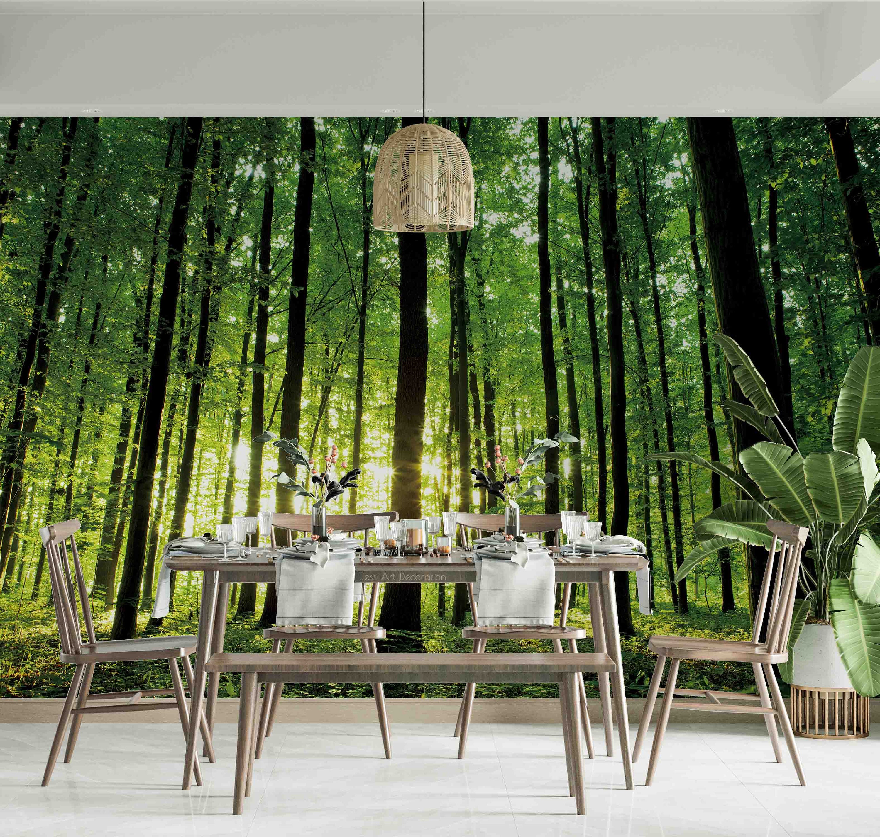 3D Forest Wallpaper, Green Sunlight Wall Mural, Peel and Stick - Etsy