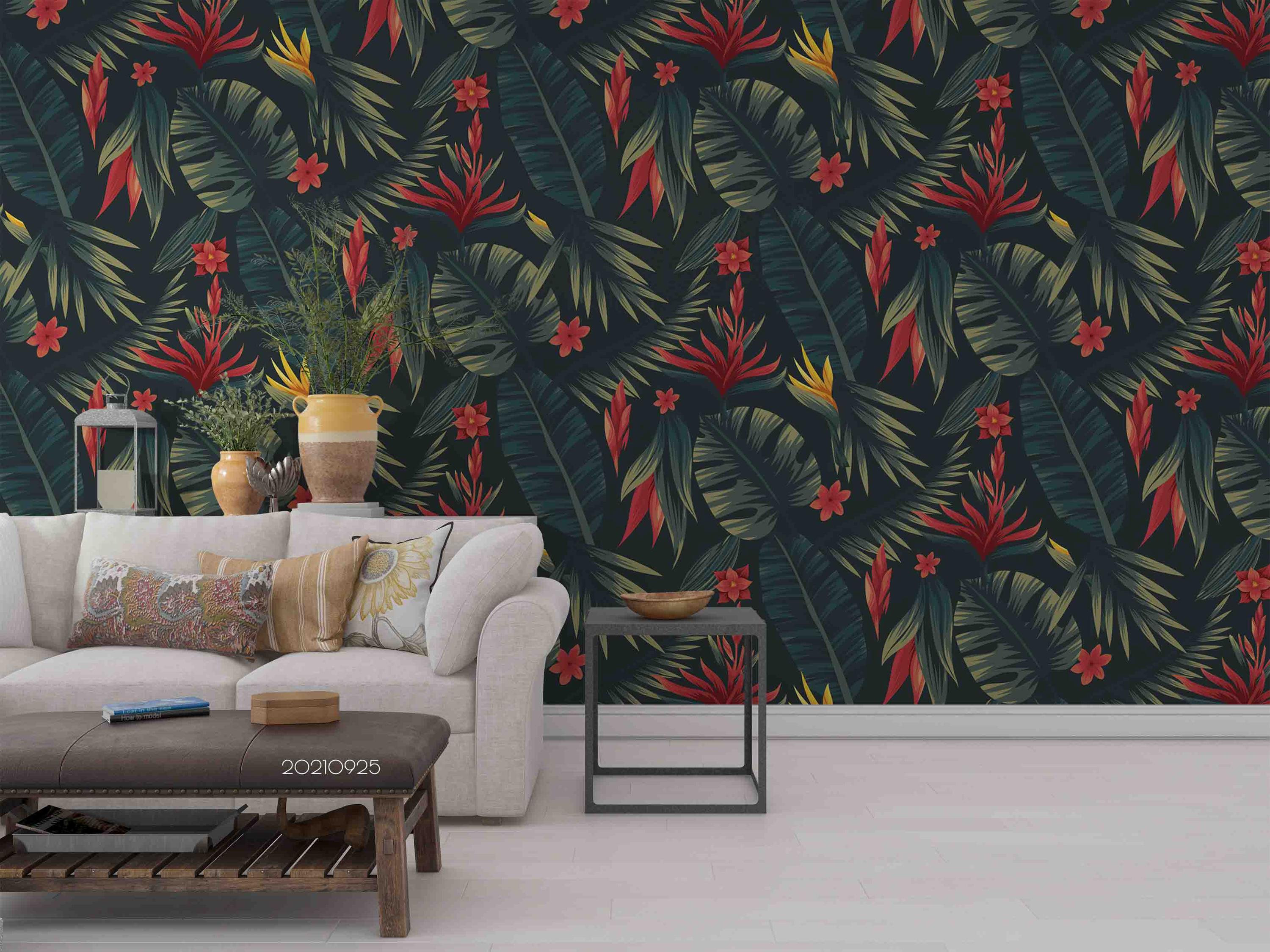 Tropical Leaves Floral Wall Mural – Peel and Stick Wallpaper - Etsy