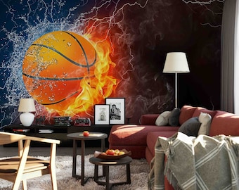 Basketball Flame Splash Wallpaper, abnehmbares Wandbild