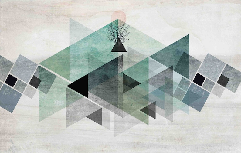 Abstract Green Geometric Wallpaper Mural, Peel and Stick - Etsy