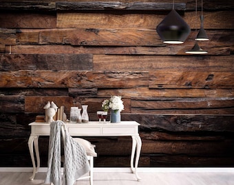 3D Dark Wood Grain Wallpaper, Brown Wall Mural, Rugged Wall Decor, Old Wall Art, Peel and Stick, Removable Wallpaper, Wall sticker