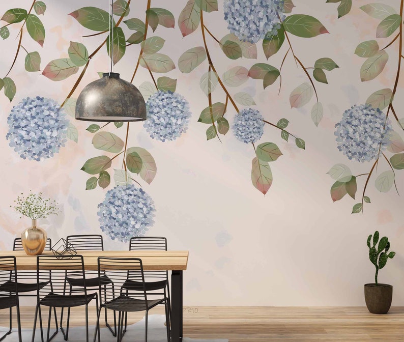 Floral Hydrangea Branch 3D Wallpaper, Peel and Stick Wall Mural - Etsy