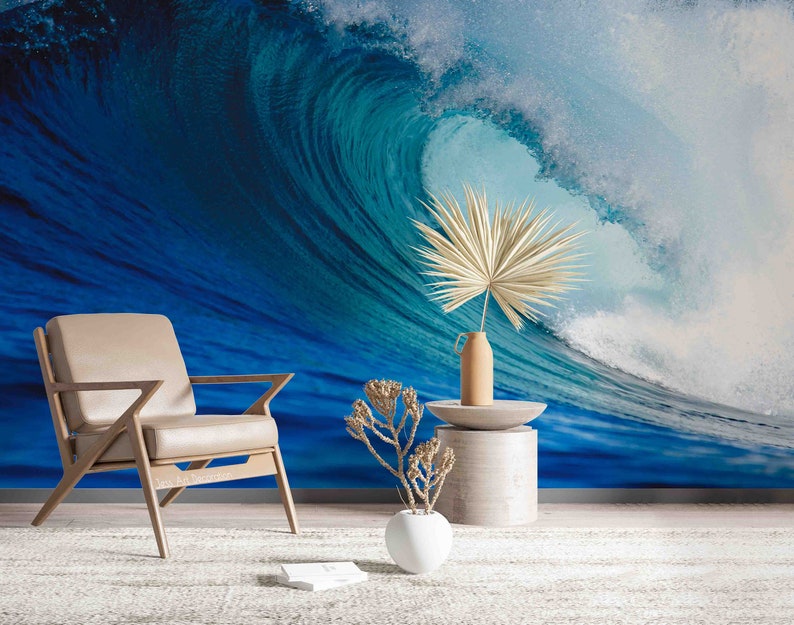 3D Wave Wallpaper, Blue Ocean Mural, Removable Peel and Stick - Etsy