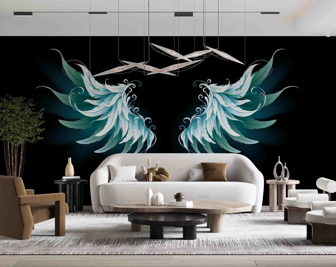 Feather Wing Black Line 3D Removable Wallpaper Mural - Etsy