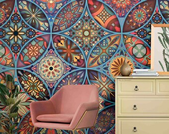 3D Mandala Wallpaper, Removable Peel and Stick Wall Mural