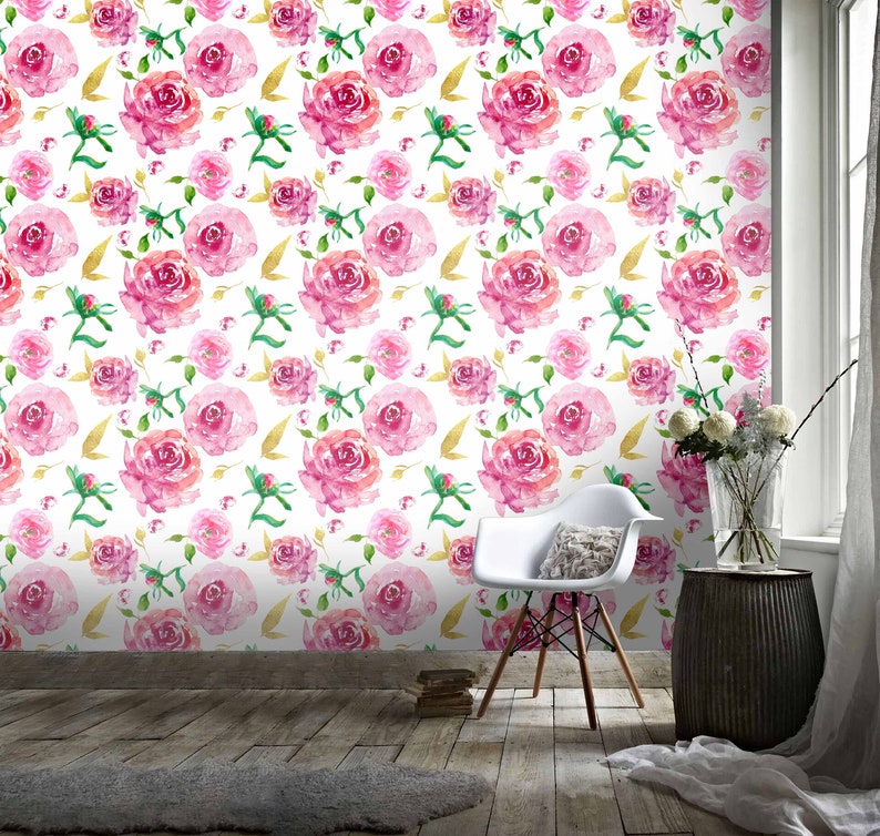 Wall Mural,Vintage art,Peel and Stick Flower Wallpaper 3D Watercolor Gorgeous Removable Self Adhesive Wallpaper Pink-tones