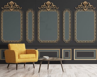 3D Molding Wallpaper, Interior Wall With Cornice Wall Mural, Embossed Wall Decor, Black Wall Art, Peel and Stick, Removable Wallpaper