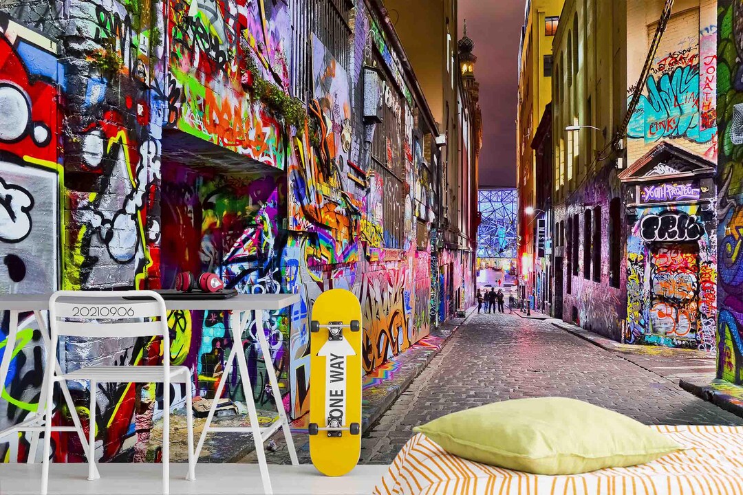 Colorful Graffiti Wall Mural – 3D Street Art Wallpaper, Peel and Stick ...