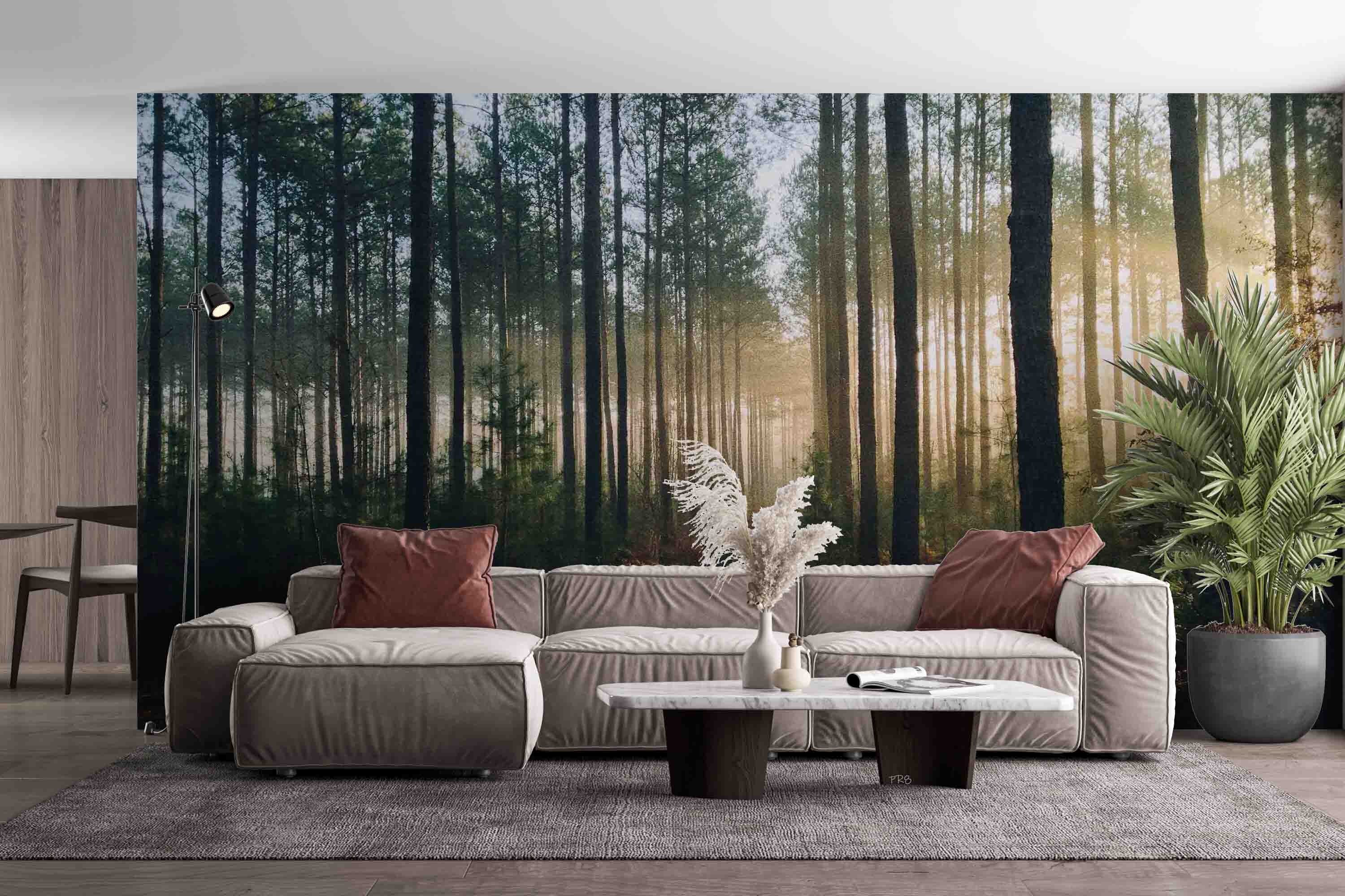 Green Forest Landscape Wallpaper Mural, Peel and Stick - Etsy