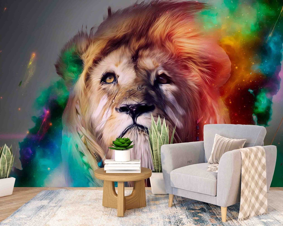 Lion Painted Pattern Removable Wallpaper, Peel and Stick Wall