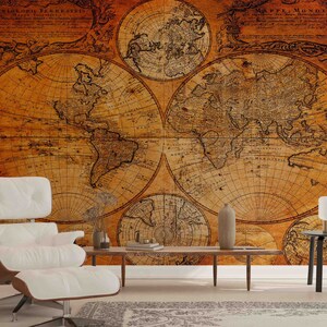 3D Retro World Map Wallpaper-Nursery Wllpaper Fondo de pantalla extraíble-Peel and stick Wall Mural,Playroom Wallpaper Decoración de la pared 222