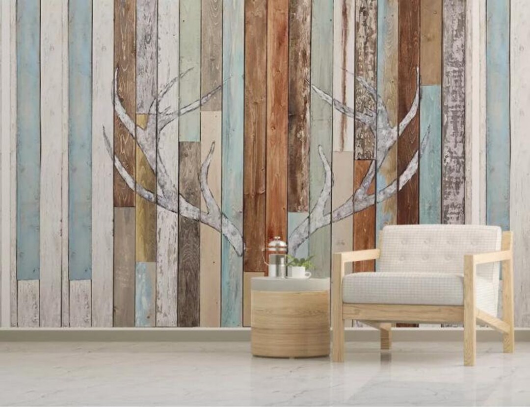 3D Antler Wallpaper Wood Grain Wall Mural Colorful Wall - Etsy