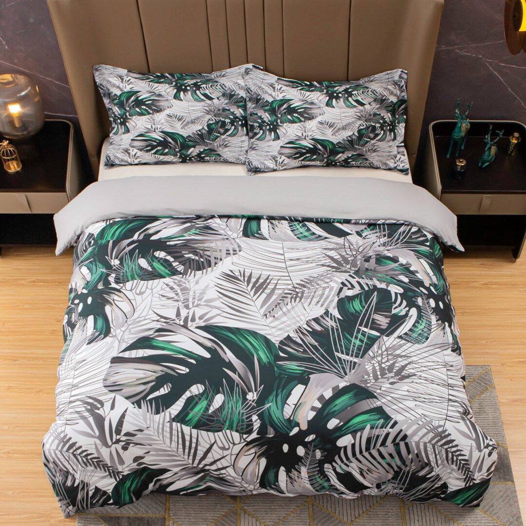 3D Leaves Duvet Covers Set Plant Quilt Cover Tropical Etsy