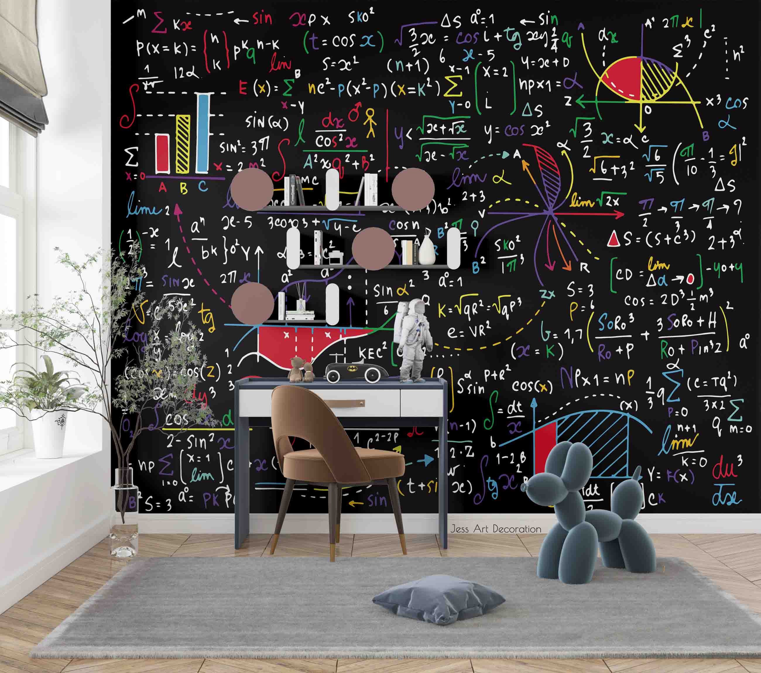 FLFK 3D Math Science Formulas Chalkboard Wallpaper Peel and Stick Physics  Wall Murals Poster for Bedroom Living Room Decor 118x78.7