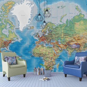 Tapeta 3D Mapa Świata Niebieski Zdejmowana Tapeta-Zdejmij i przyklej Fototapeta,Tapeta do pokoju zabaw Dekoracja ścienna,r