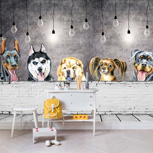 3D Cute Dog Wallpaper Cartoon Wall Mural Cement Wall - Etsy 3D Cute Dog Wallpaper Cartoon Wall Mural Cement Wall - Etsy