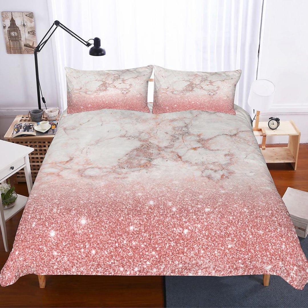 3D Pink Marble Duvet Cover Set, Texture Quilt Cover - Etsy