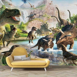 3D ジュラシック壁紙、動物壁画、恐竜壁装飾、森の壁アート、剥がして貼る、取り外し可能な壁紙、壁ステッカー