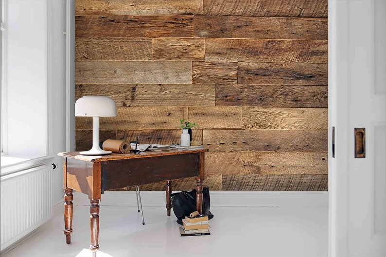 View of 3D Wood Grain Wallpaper Brown Wall Mural Rugged Wall Decor - Etsy
