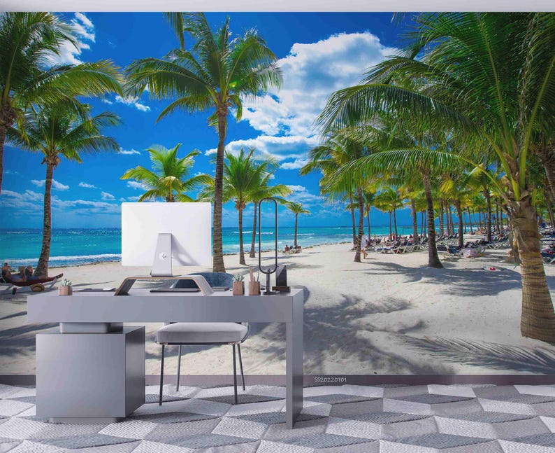 Tropical Beach Palm Tree Wall Mural – Peel and Stick Wallpaper - Etsy