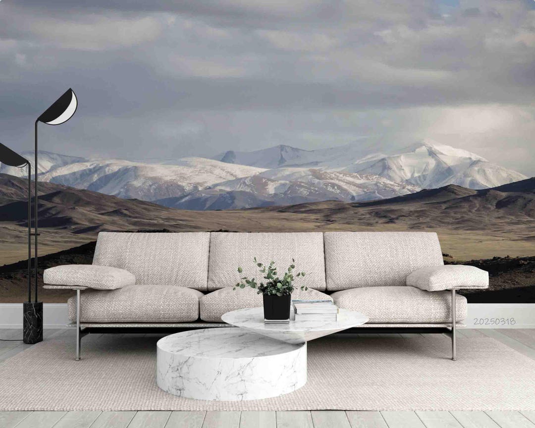 Mountain Landscape Wallpaper Mural – Blue Sky Peel and Stick Wall Art ...