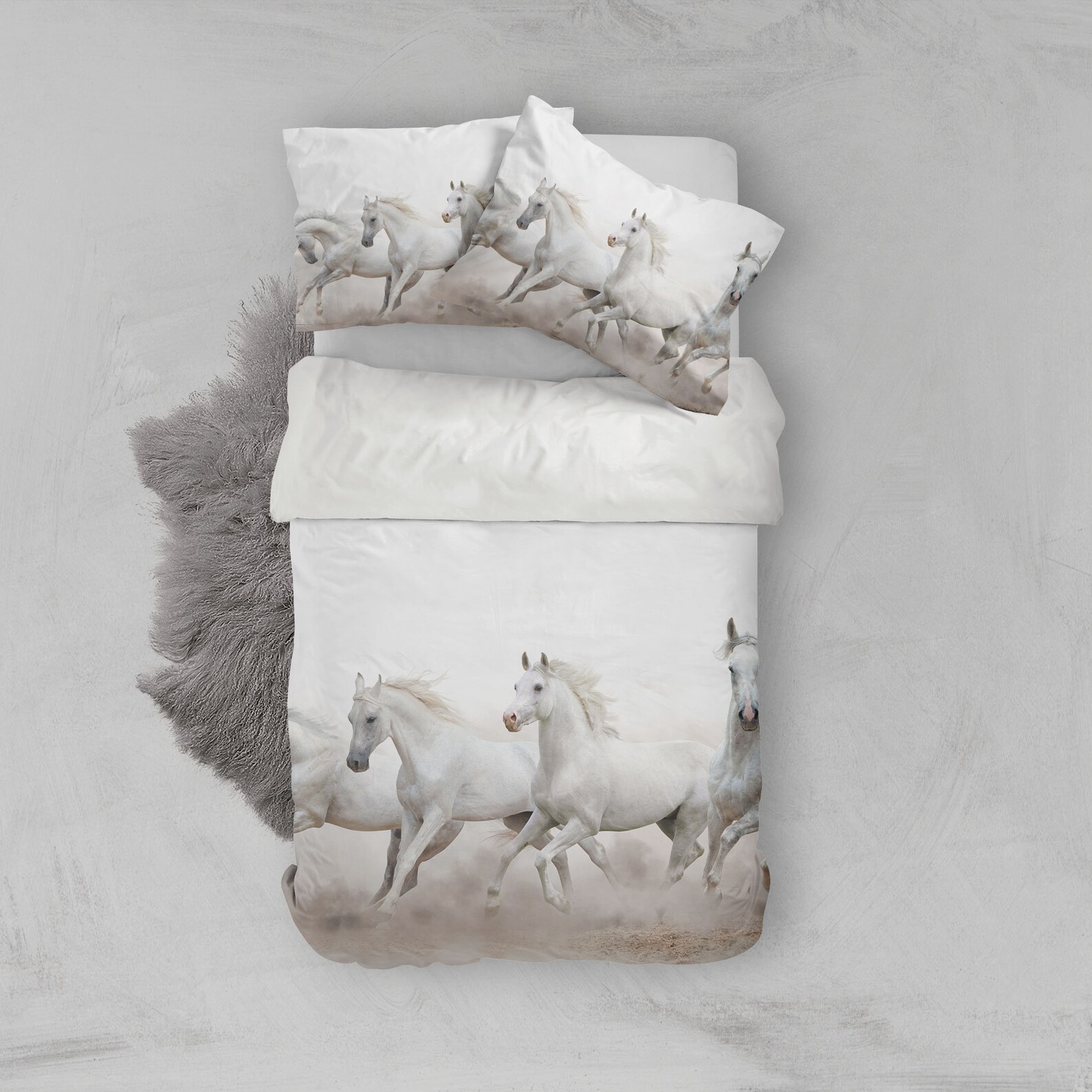 3D Horse Duvet Covers Set White Quilt Cover Galloping Etsy Australia