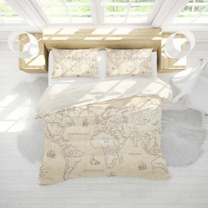 Set copripiumini con mappa del mondo 3D, copripiumino dettagliato, set di biancheria da letto vecchio, copertina Doona Beige, biancheria da letto Queen in pergamena, biancheria da letto King con mappa del mondo