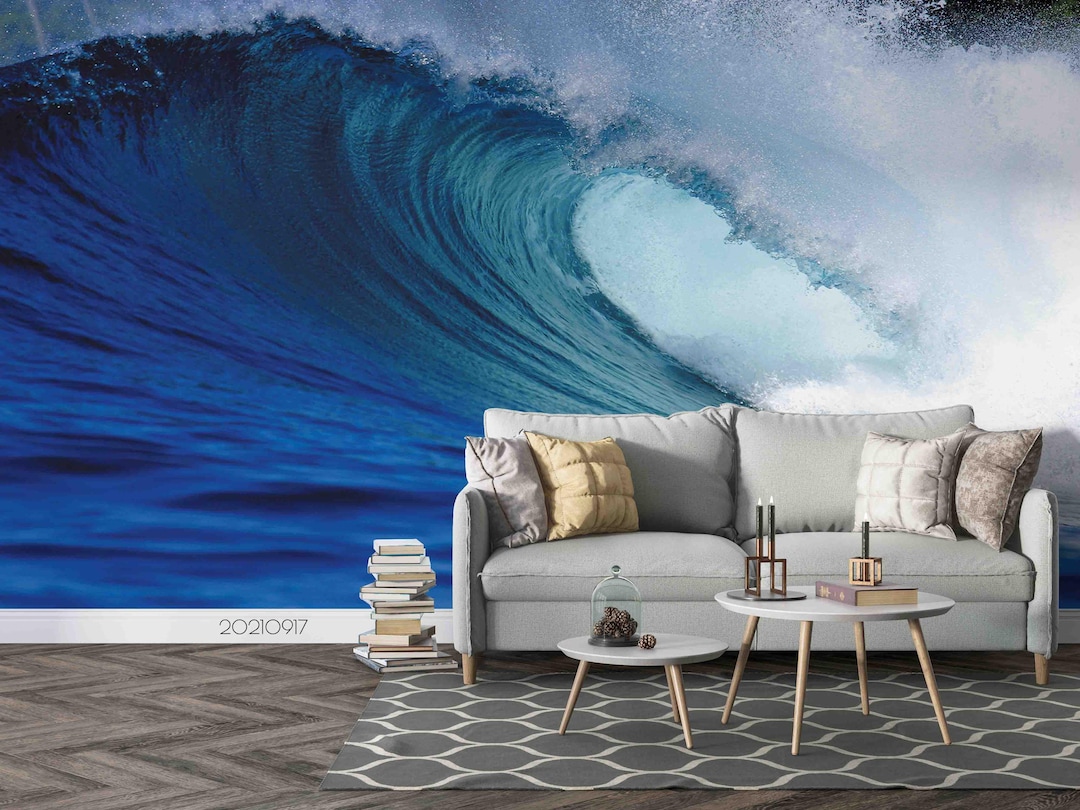 Blue Sea Wave Wall Mural: Peel and Stick Wallpaper - Etsy