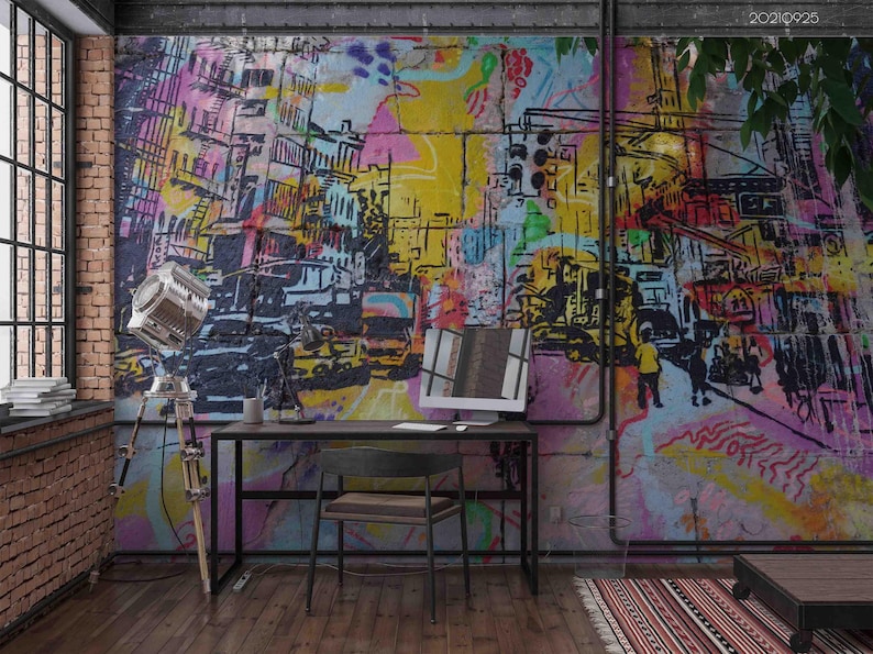 Colorful Graffiti Wall Mural – 3D Art, Peel and Stick Wallpaper - Etsy
