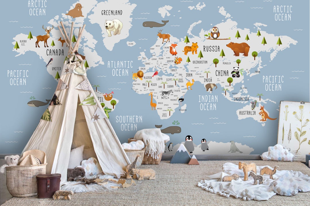 3D Animal Family 2152 World Map Wall Murals