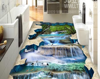 Mural de vinilo autoadhesivo con diseño de cascada natural en 3D.