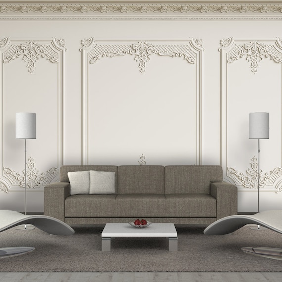 3d Classic Interior Wall With Cornice And Moldings Mural Etsy