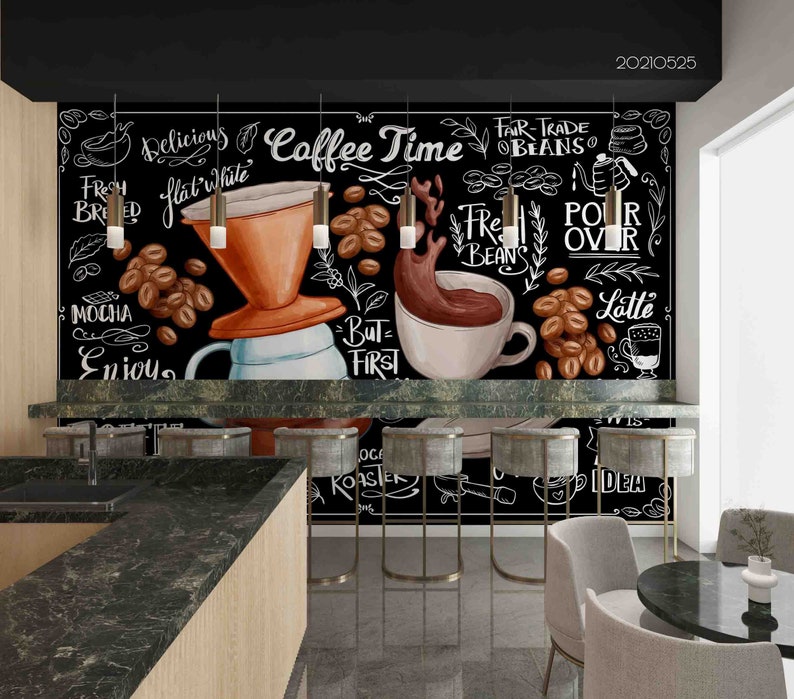 Coffee Beans 3D Wallpaper, Blackboard Wall Art, Peel and Stick Mural - Etsy