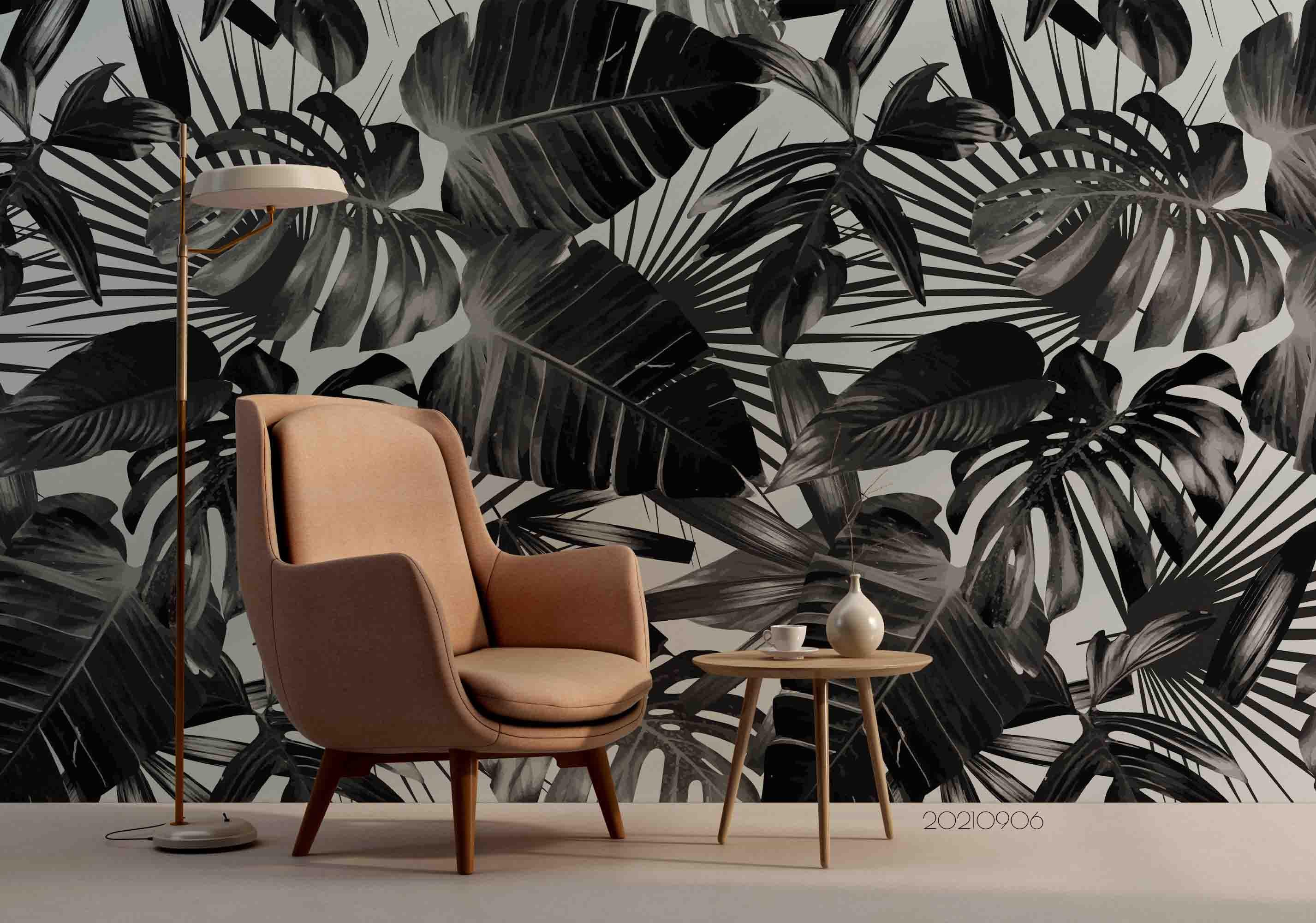 Black Tropical Leaves Wall Mural – Peel and Stick Wallpaper - Etsy
