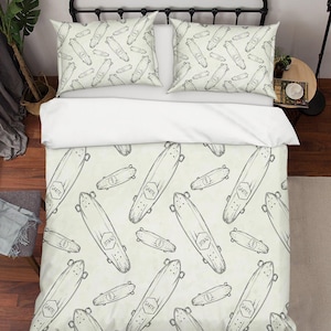 Juego de fundas de edredón con diseño de patineta en 3D, funda de edredón estampada, juego de cama verde, funda de edredón con letras, ropa de cama verde doble, ropa de cama estampada