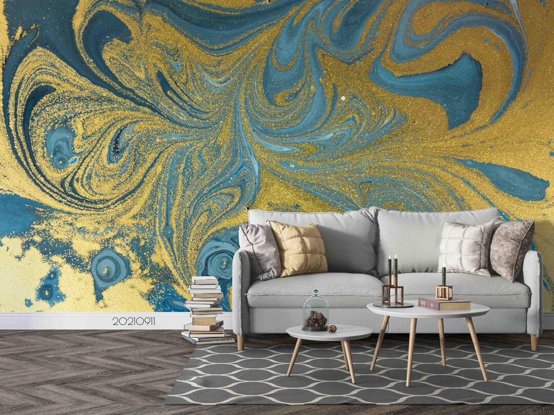 Blue Gold Marble Wall Mural – Peel and Stick Wallpaper - Etsy
