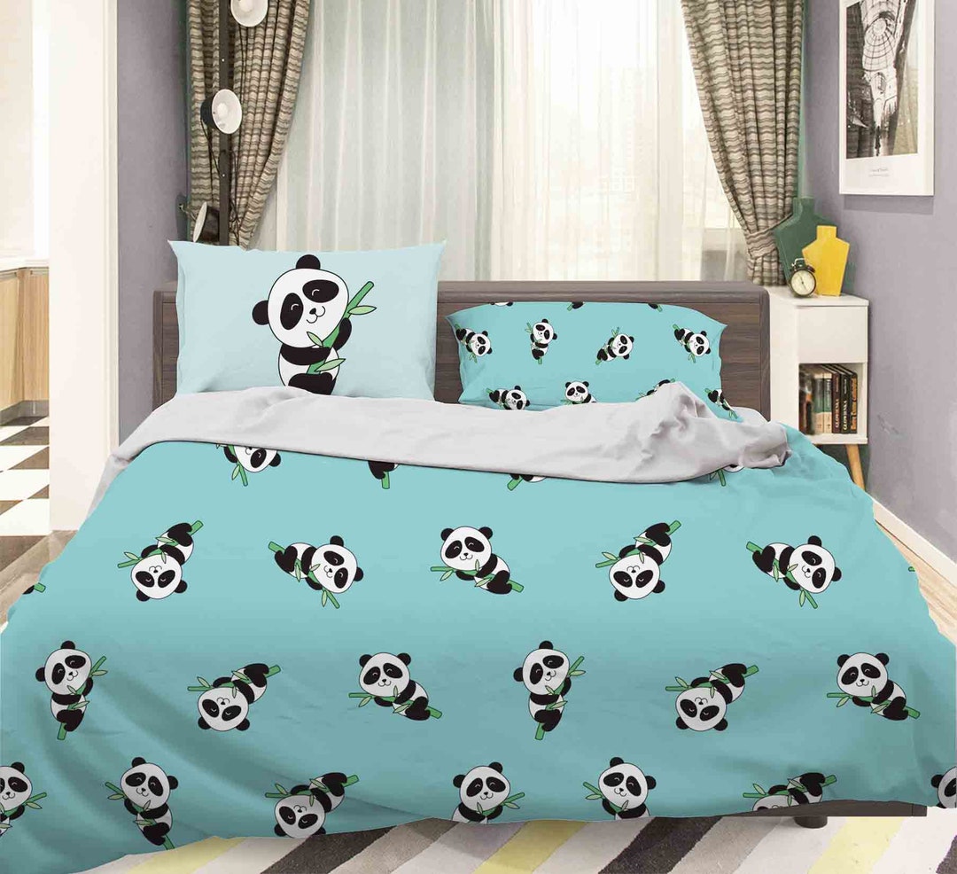 3D Panda Duvet Covers Set, Bamboo Quilt Cover, Cartoon Bedding Set