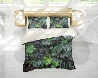 3D Leaf Duvet Covers Set, Green Quilt Cover, Tropical Bedding Set, Plant Doona Cover, Nature Queen Bedding, Jungle King Bedding, Pillowcases