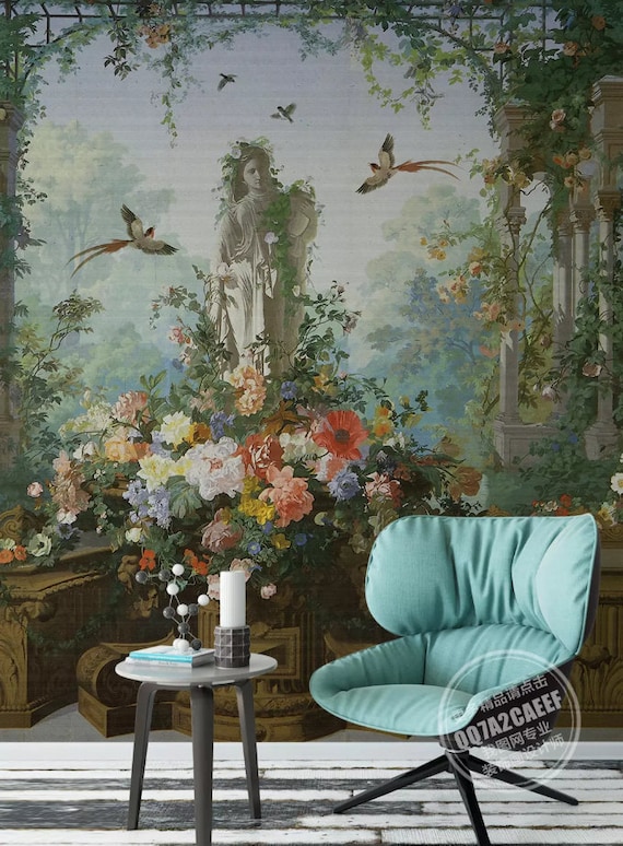 Custom Size Cave Entrance Wall Mural - Tropical Rainforest Waterfall & Nature Scene, Removable
